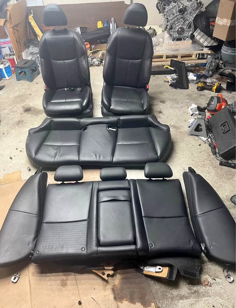 Leather Sport Seat Upgrade for 2014-2024 Infiniti Q50 | OEM Red Sport 400 Style Black Leather Heated & Power Seats | Direct Fit V37 Bolt-On | Driver & Passenger Set  